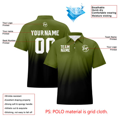 Custom Army Green Black Football Gradient Polo Shirts  Add Your Unique Logo/Name/Number