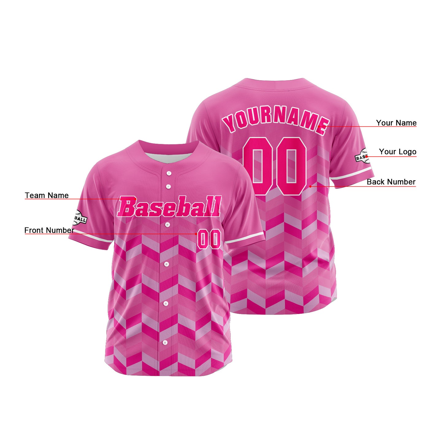 Custom Pink Button Down Baseball Jersey for Men Women Adult Youth Print Name Number Logo