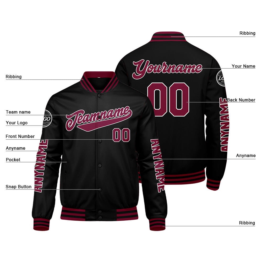 Custom Crimson Black Varsity Jackets for Men Women Youth Personalized Letterman Jackets