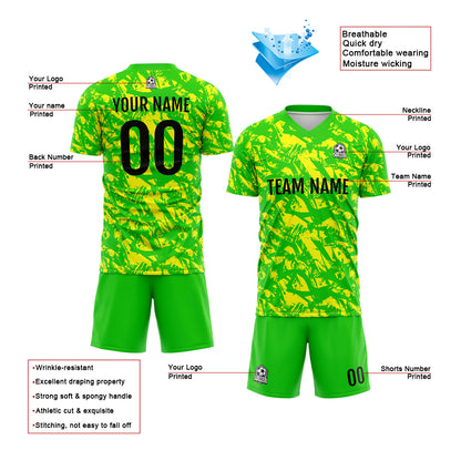 Custom Green Yellow Soccer Uniform Jersey Kids Adults Personalized Set Jersey Shirt