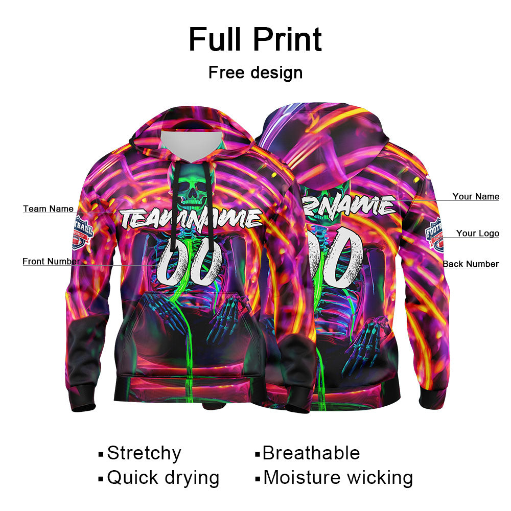 Custom Sweatshirt Hoodie For Man Woman Girl Boy Print Your Logo Name Number Neon Skeleton