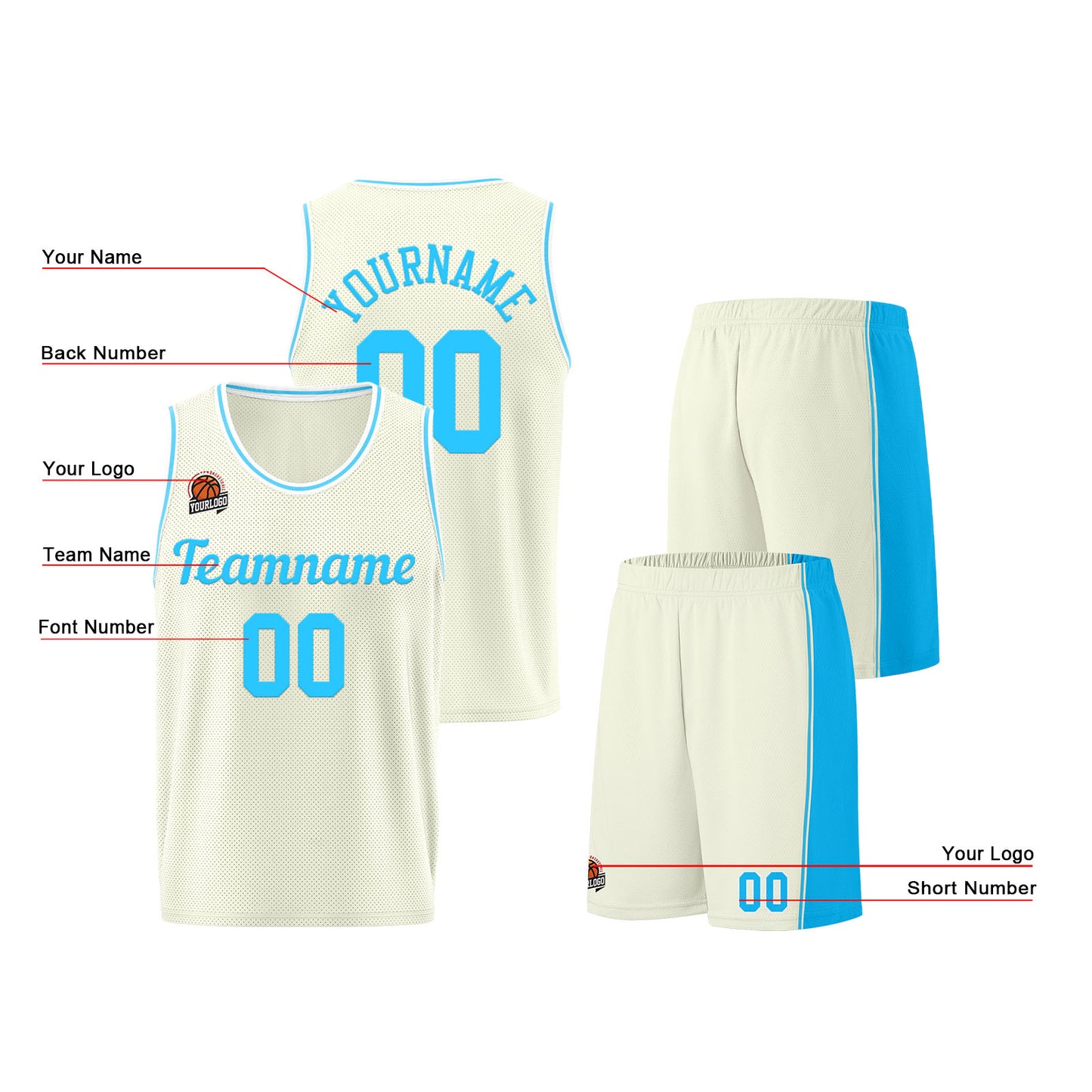 Custom Cream-Light Blue Basketball Jersey for Men Women Adult Youth Stitched Name Number Logo