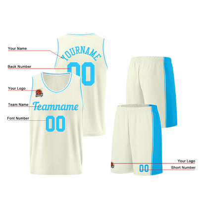 Custom Cream-Light Blue Basketball Jersey for Men Women Adult Youth Stitched Name Number Logo