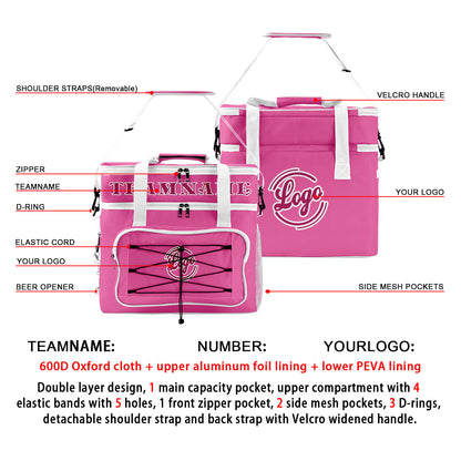 Custom Pink White Double Layer Insulated Cooler Bag - 600D Oxford Waterproof Picnic Tote for Camping, Hiking & BBQ - Large Capacity Thermal Lunch Bag