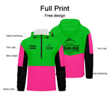 Custom Green Pink Black Windproof Softshell  Hooded Jacket - Lightweight Full - Zip, Full Print Logos & Texts