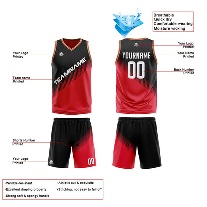 Custom Black Red Reversible Basketball Suit for Adults and Kids Personalized Jersey