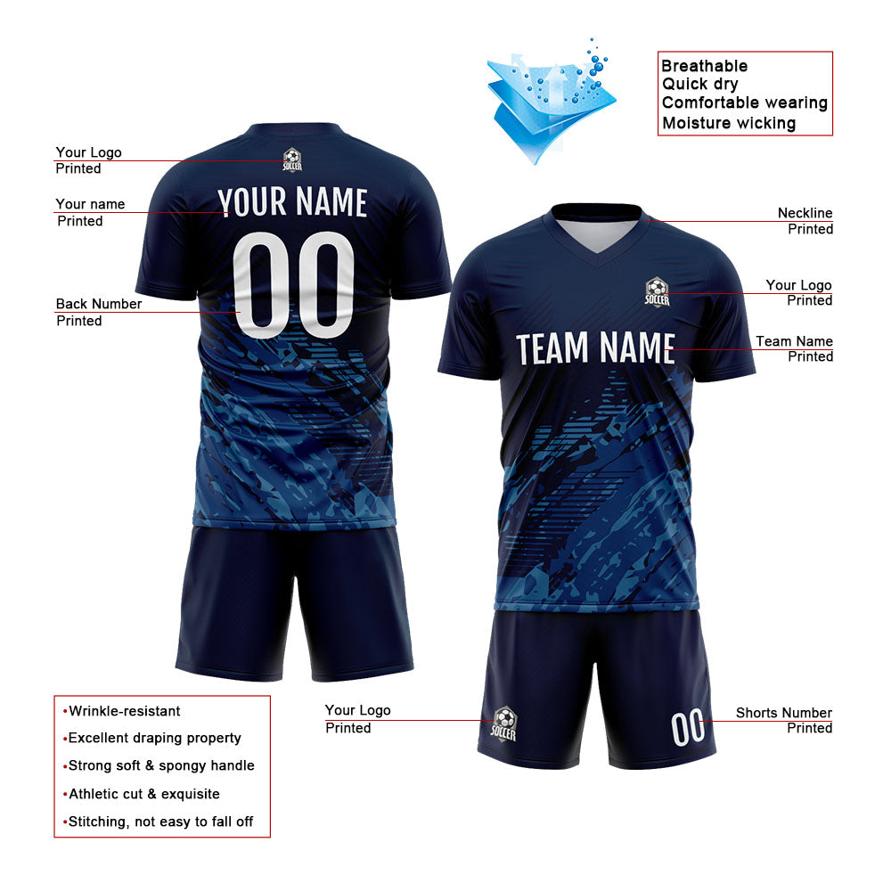 Custom Soccer Uniform Jersey Kids Adults Personalized Set Jersey Navy
