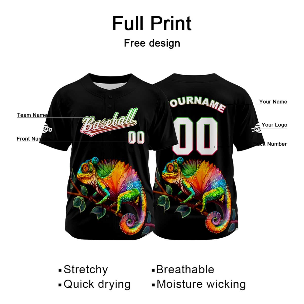 Custom Black Baseball Jersey Print Personalized Name, Number and Logo