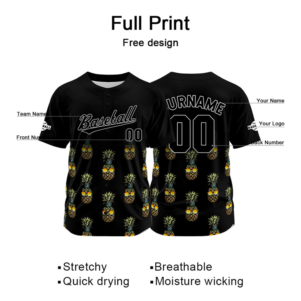 Custom Black Baseball Jersey Print Personalized Name, Number and Logo