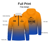Custom Orange Blue Windproof Softshell  Hooded Jacket - Lightweight Full - Zip, Full Print Logos & Texts