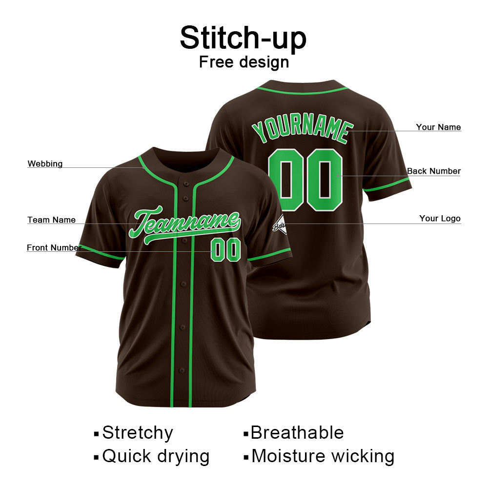 Custom Baseball Jersey Stitched Design Personalized Hip Hop Baseball Shirts Brown-Green