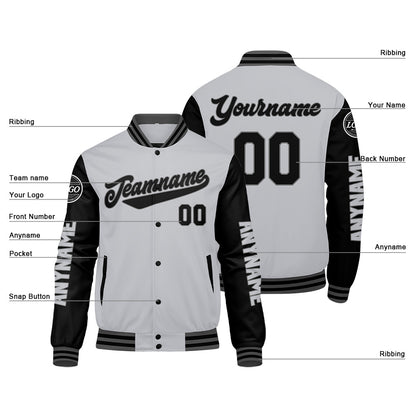 Custom Grey Black Varsity Jackets for Men Women Youth Personalized Letterman Jackets