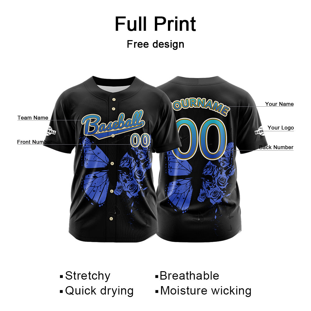 Custom Black Button Down Baseball Jersey for Men Women Adult Youth Print Name Number Logo