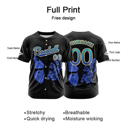 Custom Black Button Down Baseball Jersey for Men Women Adult Youth Print Name Number Logo