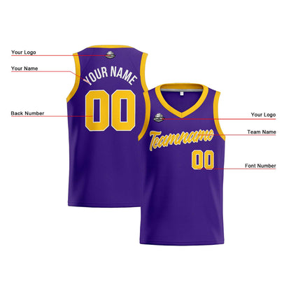 Custom Purple Yellow Basketball Jersey for Men Women Adult Youth Stitched Name Number Logo
