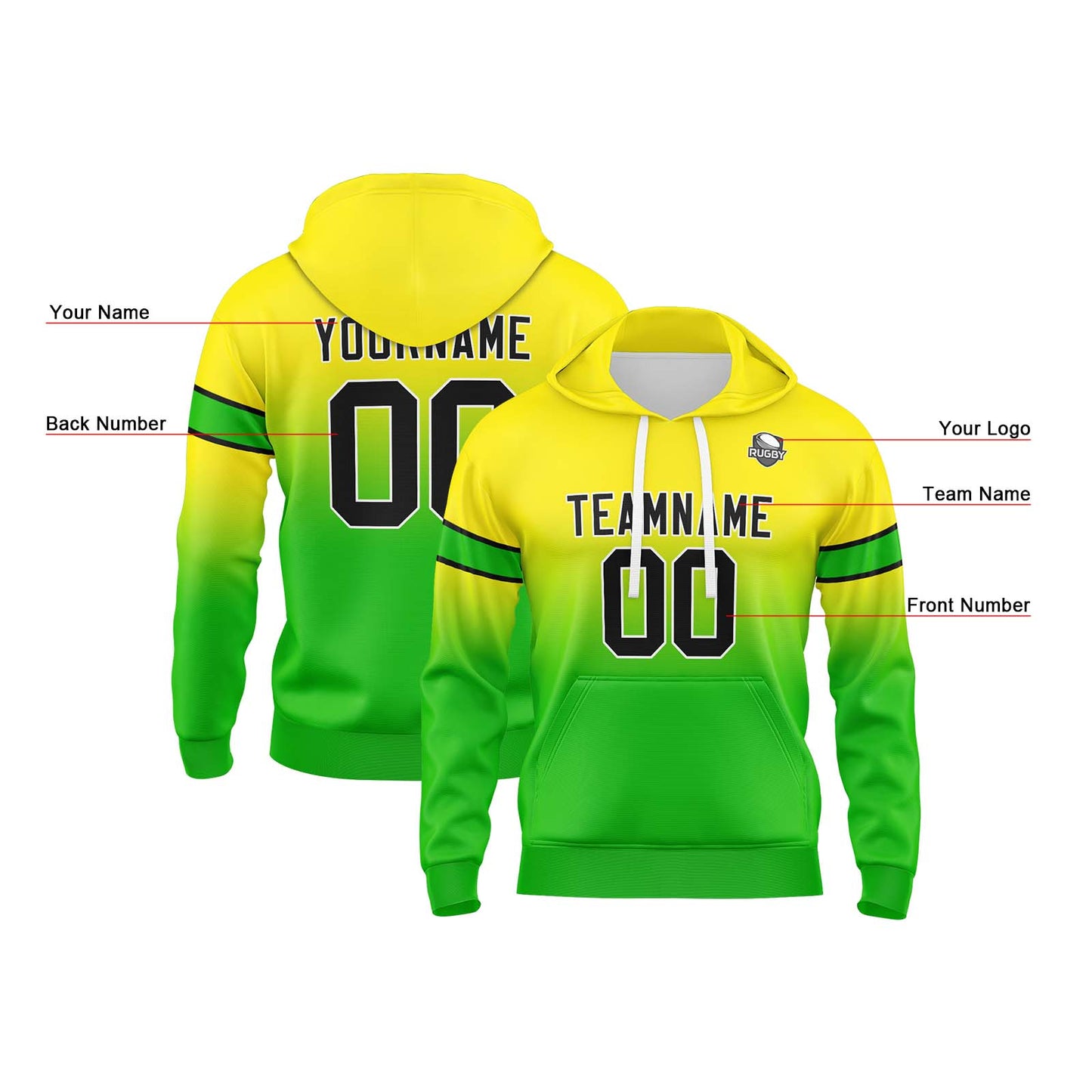 Custom Gradient Hoodie For Man Woman Girl Boy Print Your Logo Name Number Yellow&Green