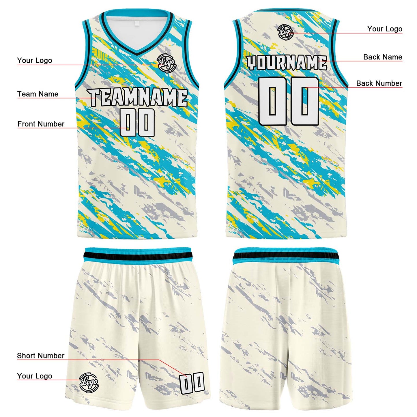 Custom Cream Light Blue Reversible Basketball Suit for Adults and Kids Personalized Jersey