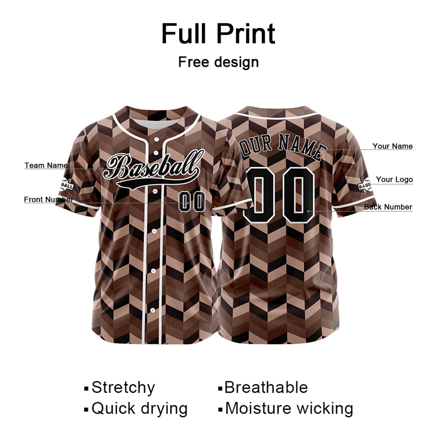 Custom Brown Button Down Baseball Jersey for Men Women Adult Youth Print Name Number Logo