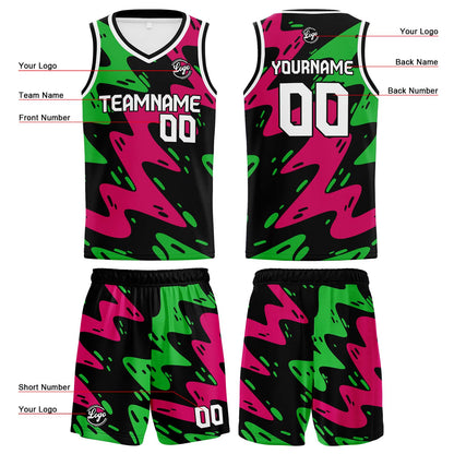 Custom Black Rose Green Reversible Basketball Suit for Adults and Kids Personalized Jersey