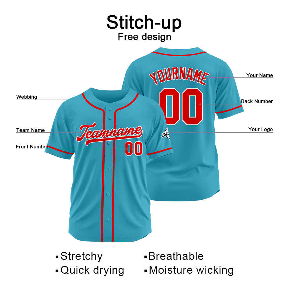 Custom Baseball Jersey Stitched Design Personalized Hip Hop Baseball Shirts Light Blue-Red