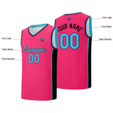 Custom basketball jersey shorts for men and women. Embroidered and printed name, number and logo Pink&Black&Light Blue