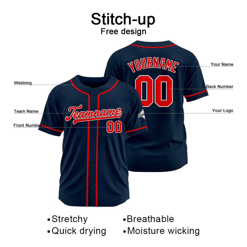 Custom Baseball Jersey Stitched Design Personalized Hip Hop Baseball Shirts Navy-Red