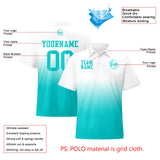 Custom White Cyan Football Gradient Polo Shirts  Add Your Unique Logo/Name/Number