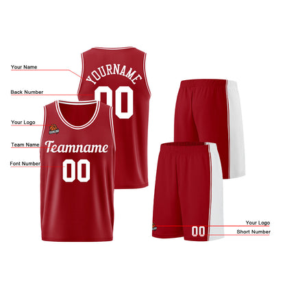 Custom Burgundy White Basketball Jersey for Men Women Adult Youth Stitched Name Number Logo