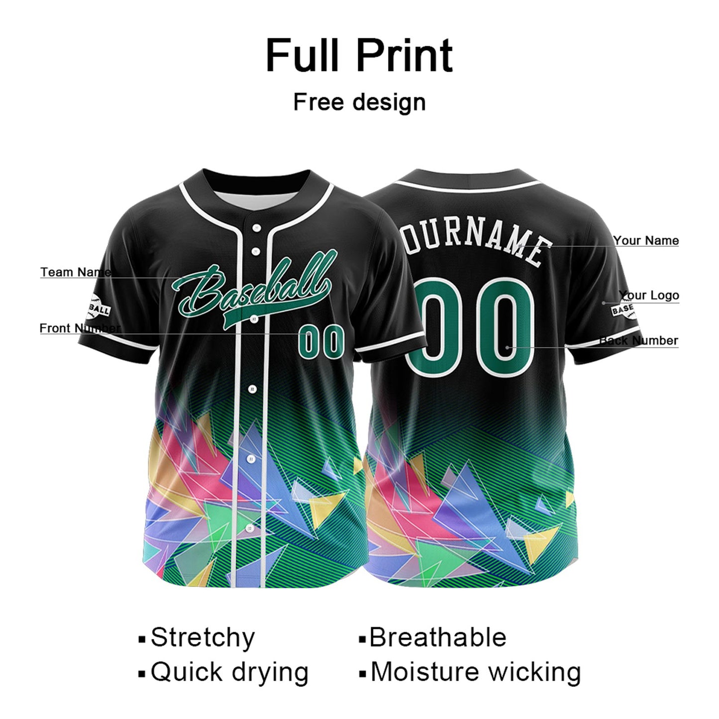 Custom Black Green Button Down Baseball Jersey for Men Women Adult Youth Print Name Number Logo