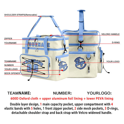 Custom Cream Blue All-Over Print Double Layer Insulated Cooler Bag - Waterproof 600D Oxford Picnic Tote for Team Events & Outdoor BBQ