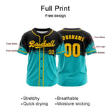 Custom Teal Black Button Down Baseball Jersey for Men Women Adult Youth Print Name Number Logo