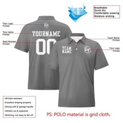 Custom Grey White Football Polo Shirts  Add Your Unique Logo/Name/Number