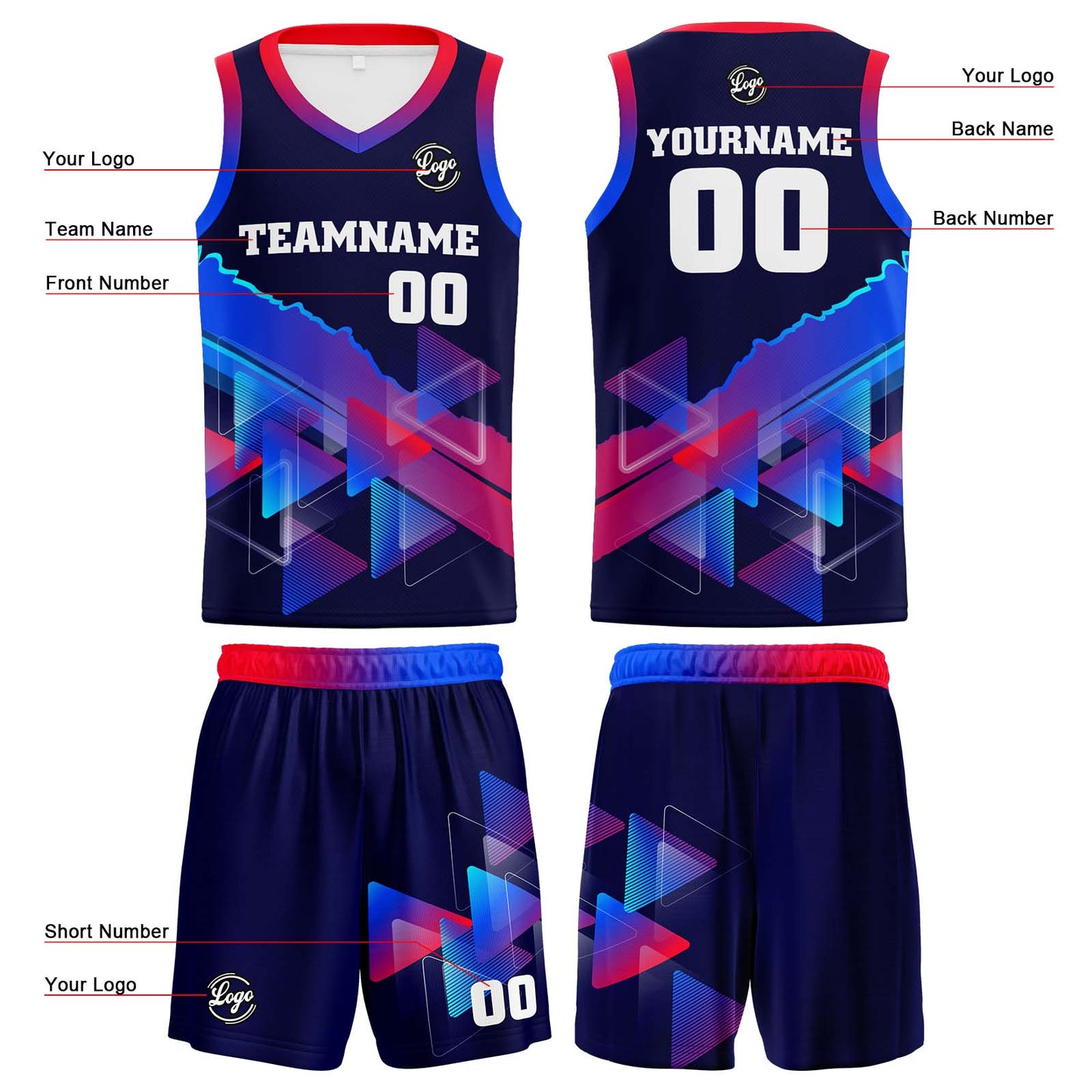 Custom Navy Red Blue Reversible Basketball Suit for Adults and Kids Personalized Jersey