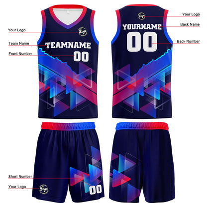Custom Navy Red Blue Reversible Basketball Suit for Adults and Kids Personalized Jersey