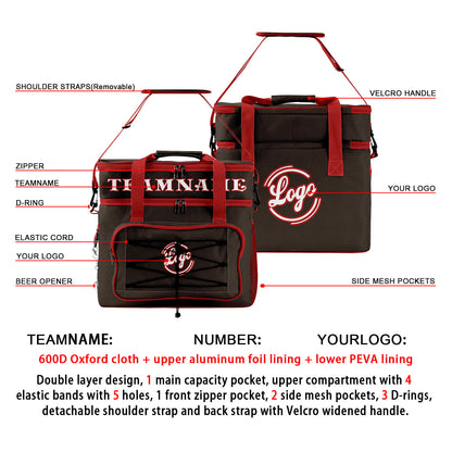 Custom Brown Red Double Layer Insulated Cooler Bag - 600D Oxford Waterproof Picnic Tote for Camping, Hiking & BBQ - Large Capacity Thermal Lunch Bag