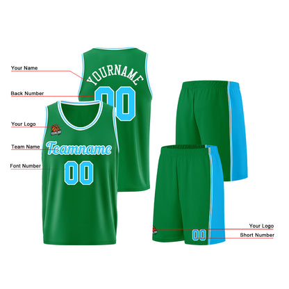 Custom Kelly Green Llight Blue Basketball Jersey for Men Women Adult Youth Stitched Name Number Logo
