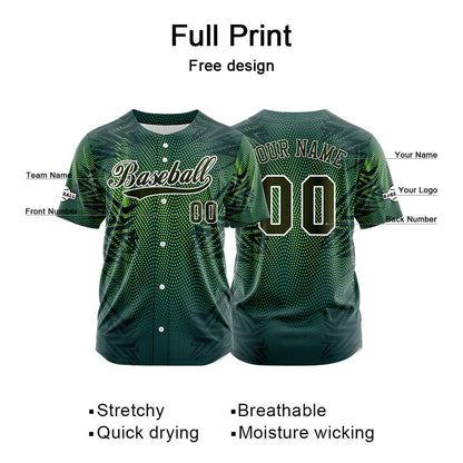 Custom Green Button Down Baseball Jersey for Men Women Adult Youth Print Name Number Logo