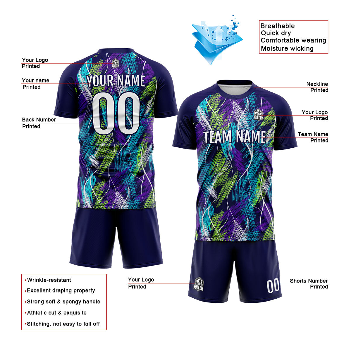 Custom Purple Light Blue Uniform Jersey Kids Adults Personalized Set Jersey Shirt
