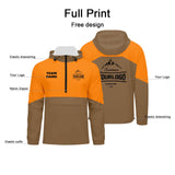 Custom Brown Orange Windproof Softshell  Hooded Jacket - Lightweight Full - Zip, Full Print Logos & Texts