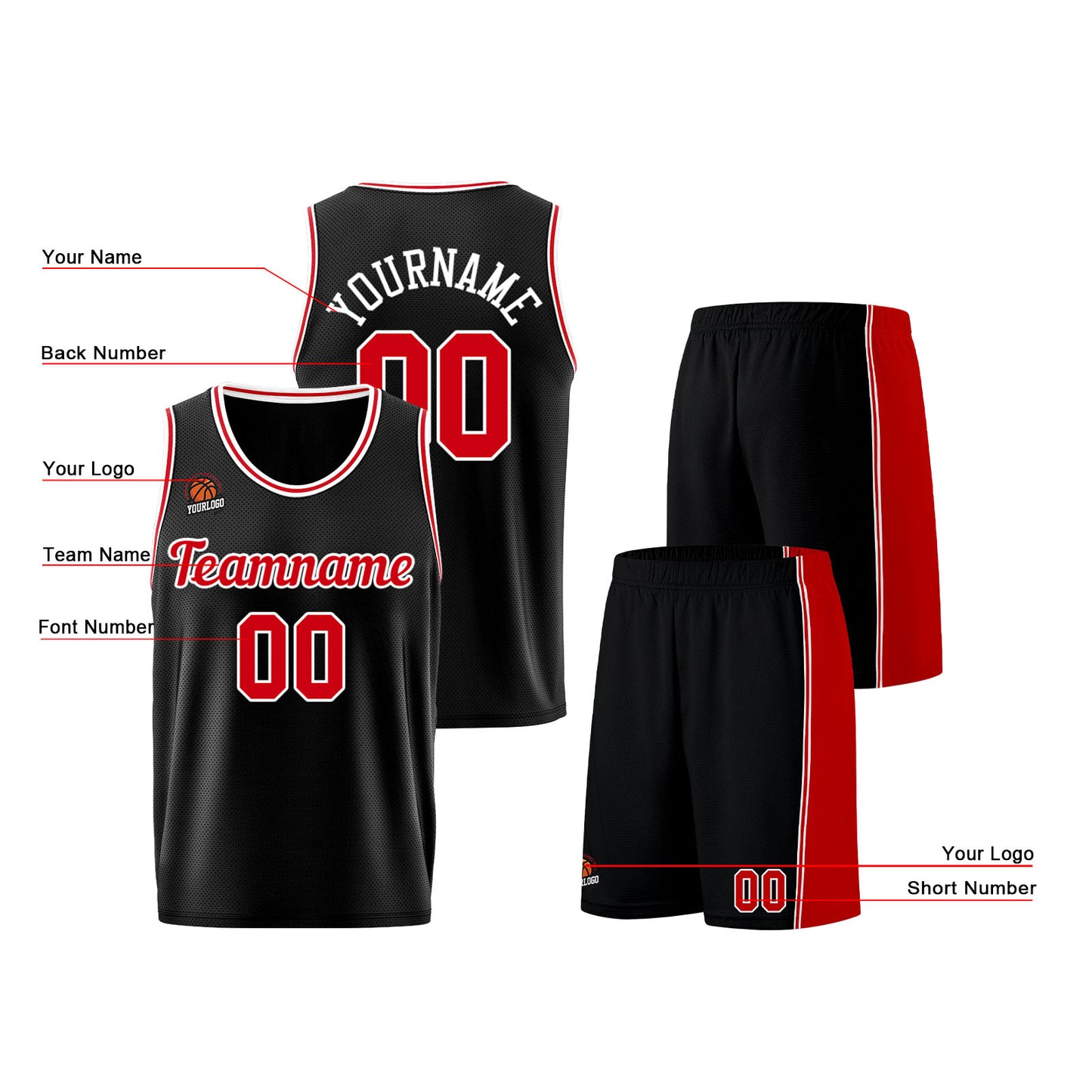 Custom Black-Red Basketball Jersey for Men Women Adult Youth Stitched Name Number Logo