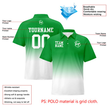 Custom Green White Football Gradient Polo Shirts  Add Your Unique Logo/Name/Number