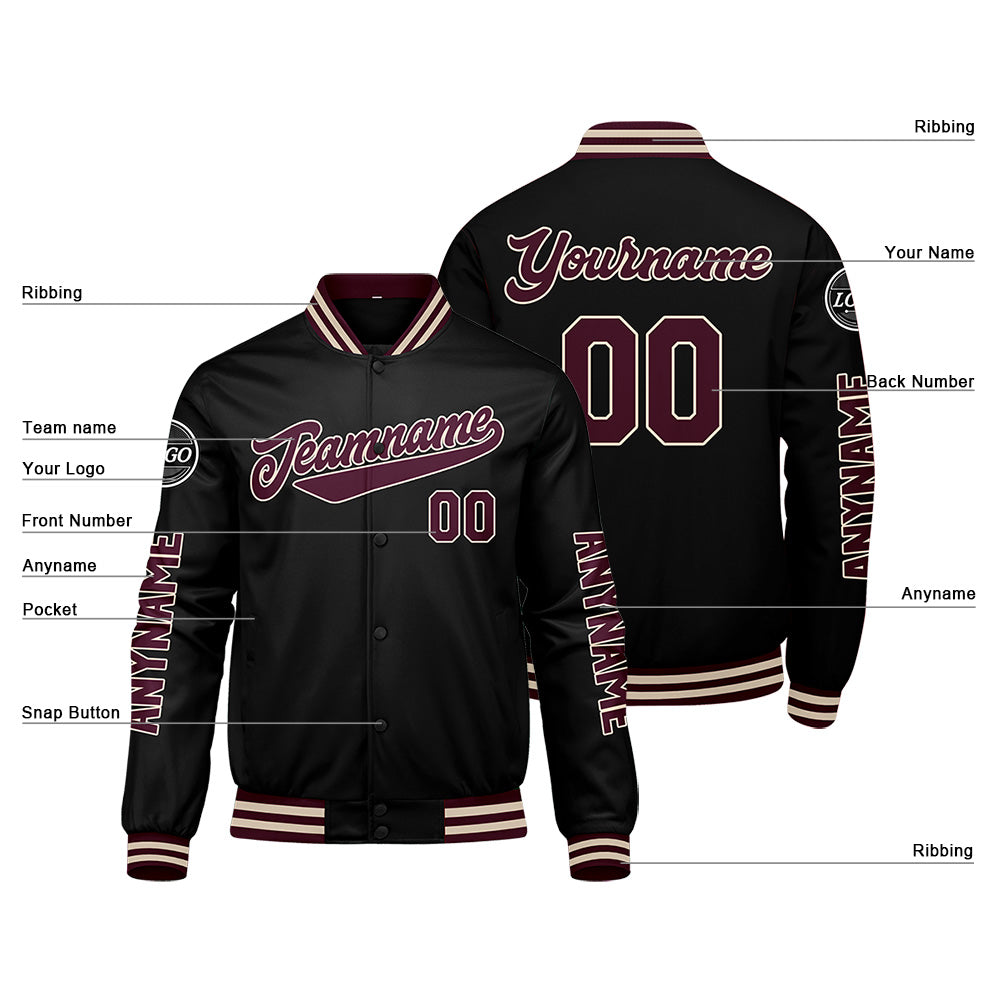 Custom Marroon Black Varsity Jackets for Men Women Youth Personalized Letterman Jackets
