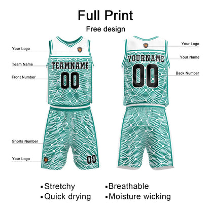 Custom White Teal Basketball Jersey Uniform Suit Printed Your Logo Name Number