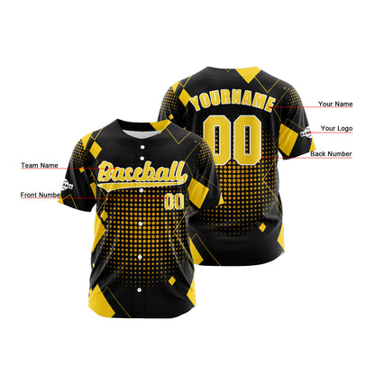 Custom Black Yellow Button Down Baseball Jersey for Men Women Adult Youth Print Name Number Logo