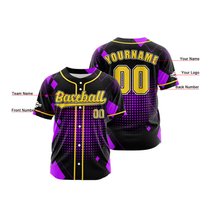 Custom Black Purple Button Down Baseball Jersey for Men Women Adult Youth Print Name Number Logo