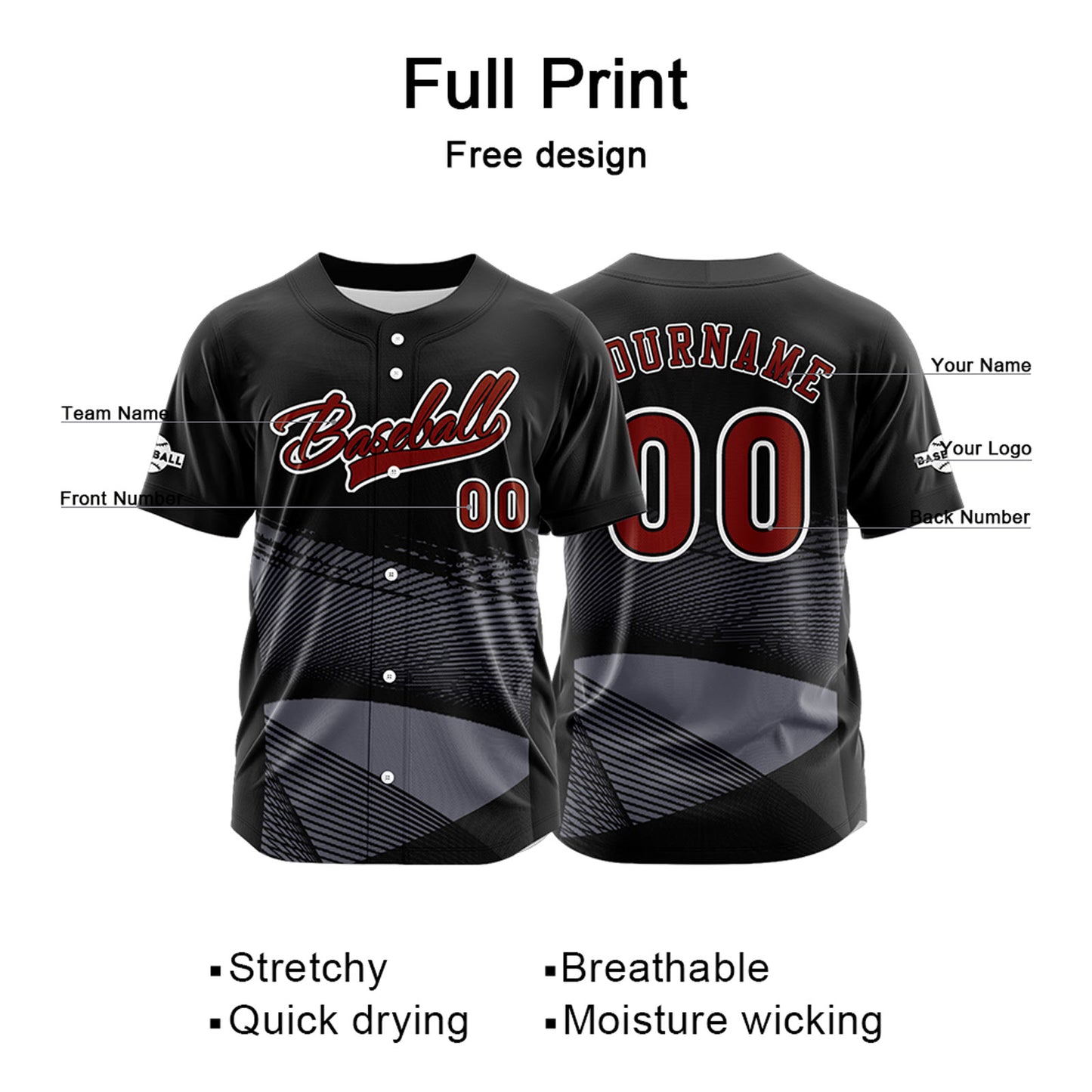 Custom Black Button Down Baseball Jersey for Men Women Adult Youth Print Name Number Logo