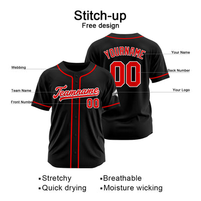 Custom Baseball Jersey Stitched Design Personalized Hip Hop Baseball Shirts Black-Red