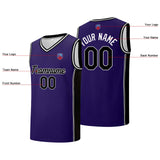 Custom basketball jersey shorts for men and women. Embroidered and printed name, number and logo Purple&Black