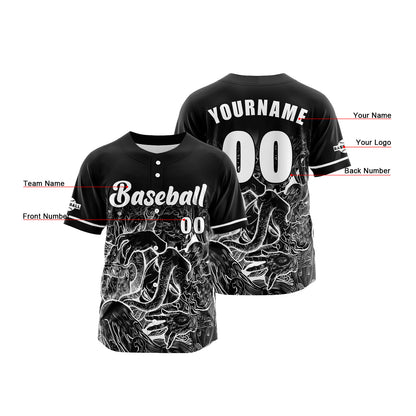 Custom Black Button Down Baseball Jersey for Men Women Adult Youth Print Name Number Logo