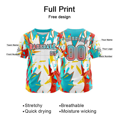 Custom Light Blue White Button Down Baseball Jersey for Men Women Adult Youth Print Name Number Logo